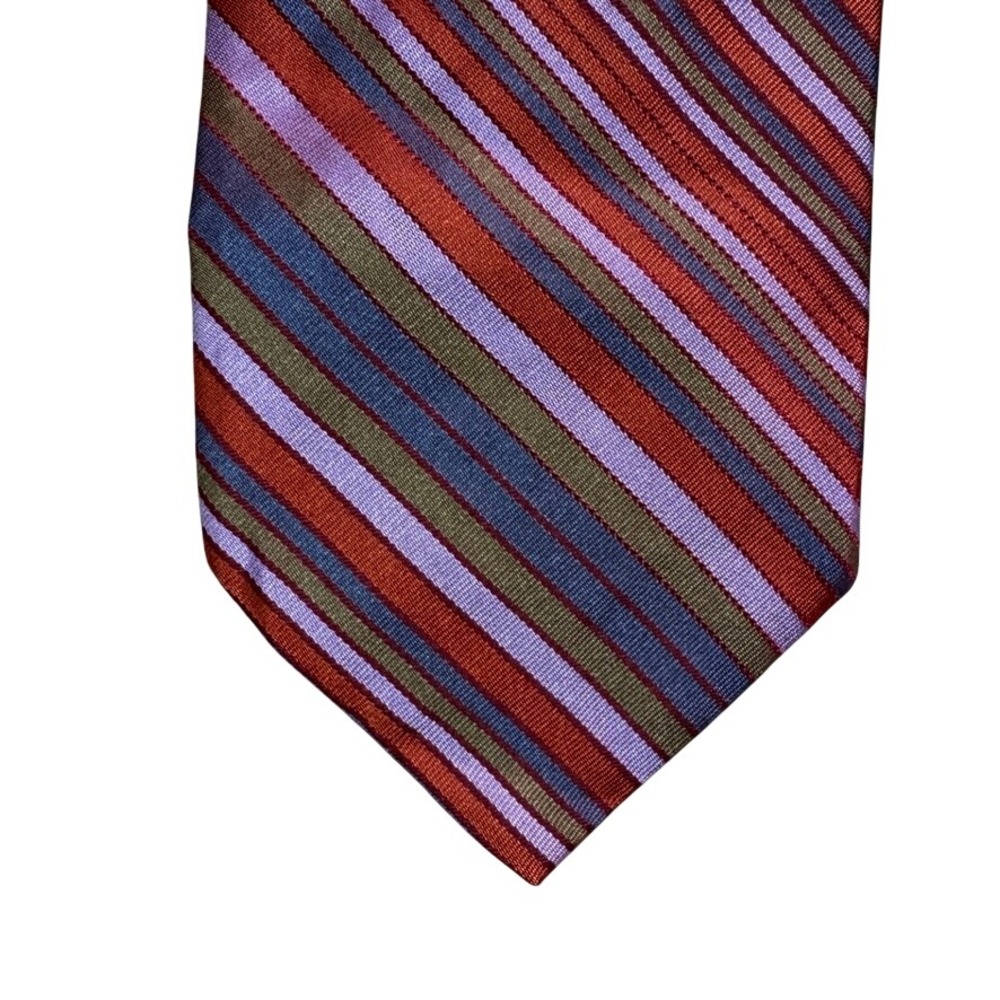Robert Talbott Studio Silk Tie Red Purple Olive Striped Hand Sewn USA 59x3.75